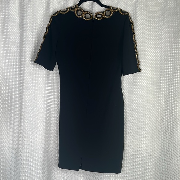Jenny Packham Cocktail Dress Jeweled Neckline Short Sleeves Black Size 12 - Picture 6 of 9